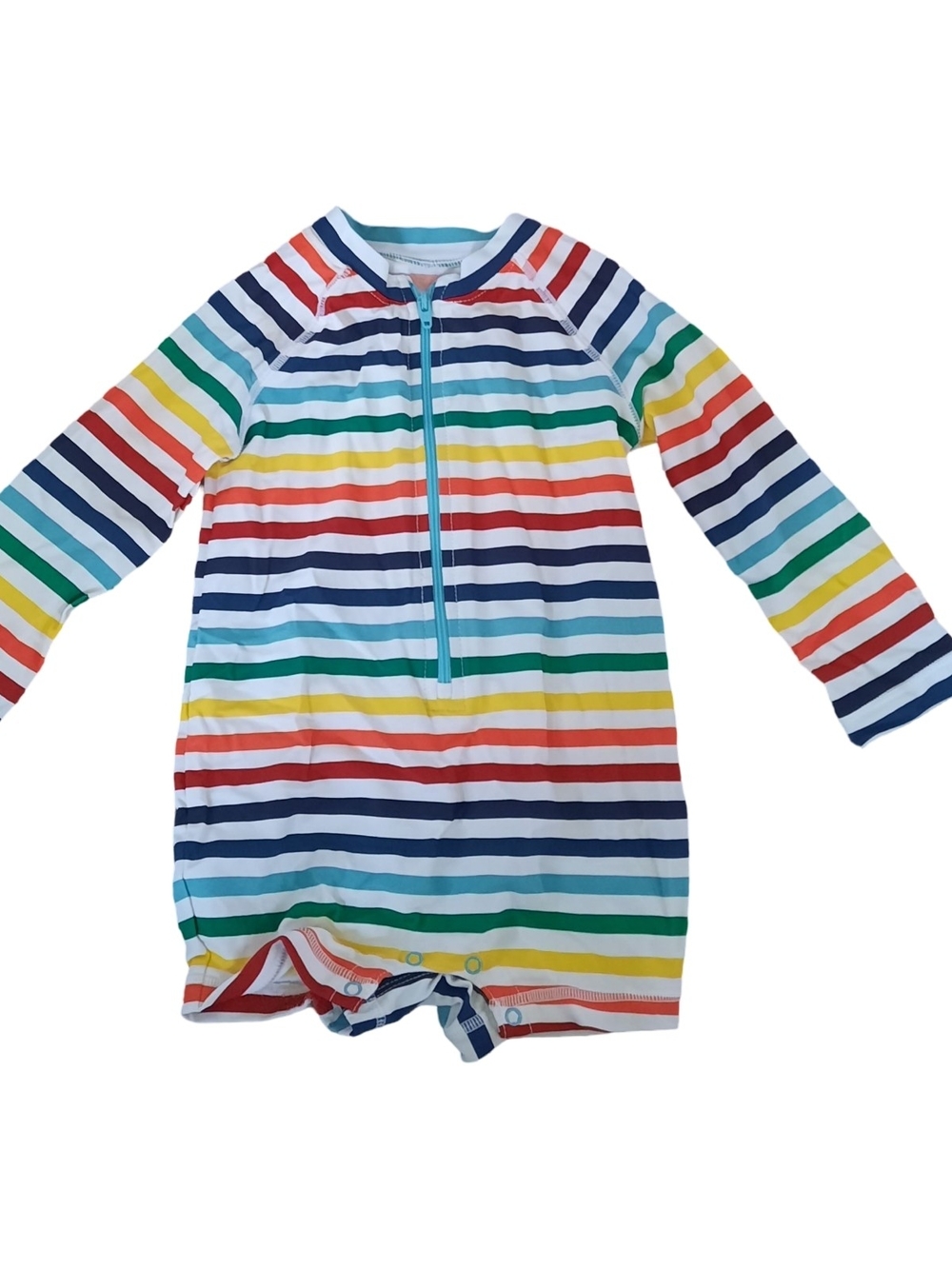 Primary Rainbow Stripe Long-Sleeve Swim Romper - Multicolor